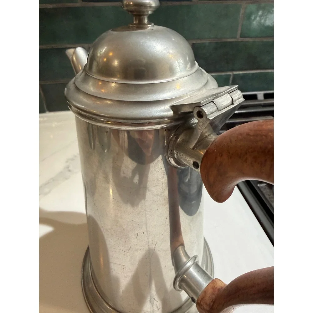 Vintage Stieff Pewter Coffee Teapot P1-12 Wooden Handle